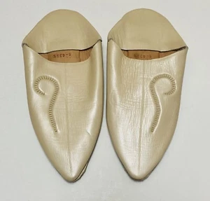 Vintage Moroccan Babouche Leather Slippers Handmade Men’s Sz 43.5 EU Beige 32 - Picture 1 of 9