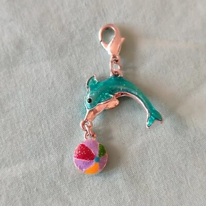 Enamel Dolphin Necklace Or Bracelet Dangle Charm With Beach Ball Blue - Picture 1 of 5