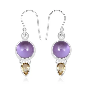 Amethyst & Citrine Gemstone 925 Sterling Silver Earrings For Women E-3928 - Picture 1 of 3