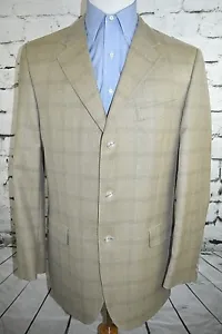Jones New York Men's Tan Windowpane 3 Btn Up Silk Wool Sport Coat Jacket 42 Long - Picture 1 of 12