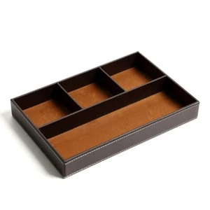 Leather Storage Box with Partition Soft Save Space for Home Office Organizer - Picture 1 of 26