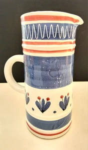 Vintage Graverens Sandnes Norway- Red White Blue Hand Made 8" Pitcher EUC - Picture 1 of 11