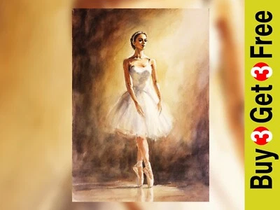 Elegant Ballet Dancer 5"x7" Print on Matte Paper | Poised Watercolor Ballerina - Image 1 of 4