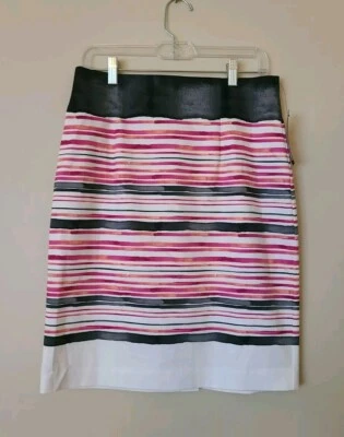 Worthington sz 10 трапециевидная полосатая юбка розовый коралл черная лента офис карьера - Изображение 1 из 4