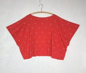 Vtg 80s Pearl Studded Knit Shirt Red Cotton Raw Hem Open Size XXL Don Kline - Picture 1 of 9