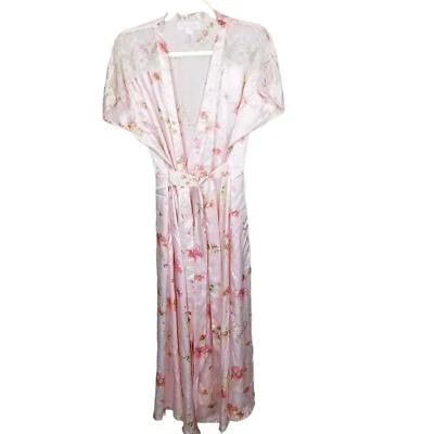 Oscar Dela Renta розовый ярлык женщин S розовый цветочный короткие рукава подпоясанный атласный халат - Изображение 1 из 4