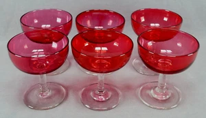 Set of 6 19th Century American Cranberry & Clear Handblown Flint Glass Sherbets - Picture 1 of 7