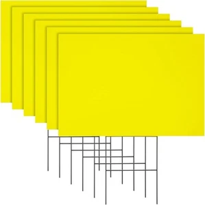 6 Pack Blank Corrugated Plastic Yard Signs w/Stakes 12 Piece Set, Yellow - Picture 1 of 9