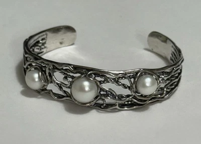 "Brazalete Shablool Didae Israel plata esterlina perla orgánico calado 6,75""" Foto 1 de 4