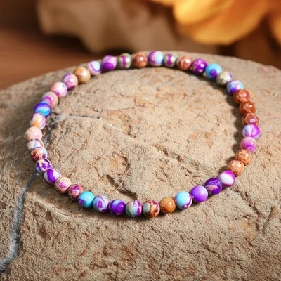4mm Sea Sediment Jasper Bracelet Natural Stone Stress Relief Healing Women Gift - Image 1 of 3