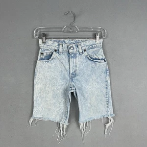 Vintage Levis Shorts Boys 8 Acid Wash Denim Distressed Frayed Orange Tab 90s - Picture 1 of 15