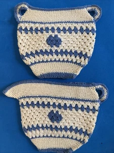 Vintage Handmade beautiful Crochet Pot Holder Set Of 2 cream and sugar bowl - Picture 1 of 2