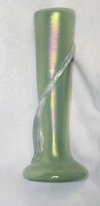 Zellique Studio Green Iridescent Art Glass Vase Signed JM 1997 - Picture 1 of 12