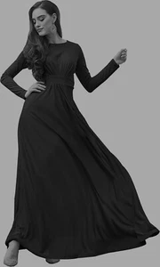 KOH KOH Long Sleeve Empire Waist Winter Flowy Black Stretch Party Maxi Dress 3x - Picture 1 of 4
