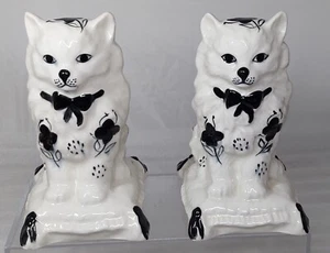 Paar Vintage Staffordshire Keramik schwarz & weiß Mantel Katze Figuren Figuren - Bild 1 von 6