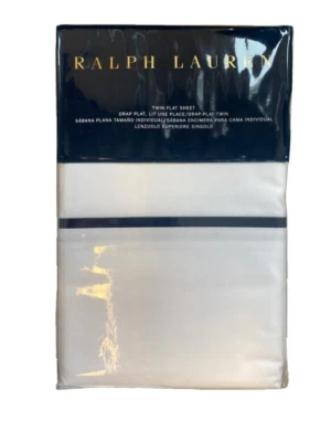 Sábana plana Ralph Lauren Palmer percal - doble - blanca/azul marino Foto 1 de 4