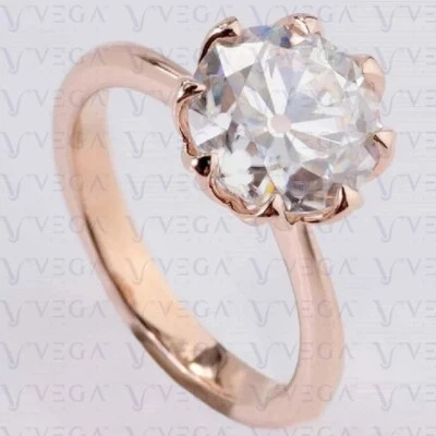 Anillo solitario moissanita mina natural corte redondo de 4,00 quilates oro rosa sólido de 14K Foto 1 de 4