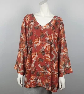Piper Curve Plus Size 26 V Neckline Tunic Blouse Top Long Sleeve Lined Floral - Bild 1 von 11