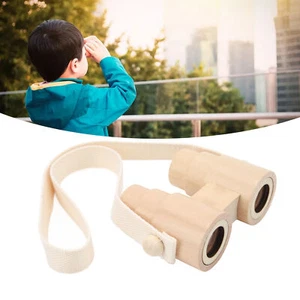 Kids Wooden Binoculars Hanging Strap Portable Binocular Telescope Outdoor Toys - Picture 1 of 21