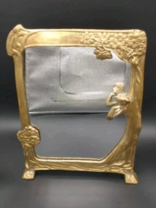 Lg Art Nouveau Bronze Lady by the Lake Mirror Vtg Vanity Dresser Easel 12 x 9" - Picture 1 of 13