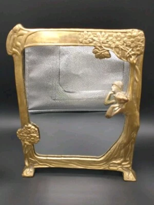 Cavalete de cômoda de bronze Lg Art Nouveau Lady by the Lake espelho vintage 12 x 9" - Imagem 1 de 4