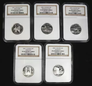 2001 SILVER PROOF SET - MS-69 NGC GRADED - FULL 10 COIN & QUARTERS SET - Picture 1 of 2