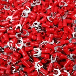 22-16 Gauge Red Fork Spade Terminals Vinyl Insulated Crimp Wire Connectors - Picture 1 of 10