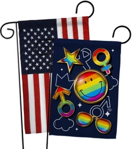 Happy Face Pride Garden Flag Pack Support Rainbow Love LGBT Gay Bisexual Pans... - Picture 1 of 6