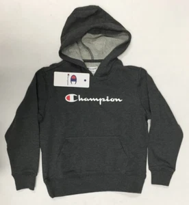 Champion Script Boy's Pullover Sweatshirt Hoodie Charcoal Gray Youth S 7/8 - Picture 1 of 3