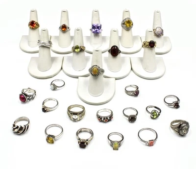 Sterling Silver Multi Colored CZ Pearl Amber Signet Rings Lot of 25 #S3848-1 - Image 1 of 4