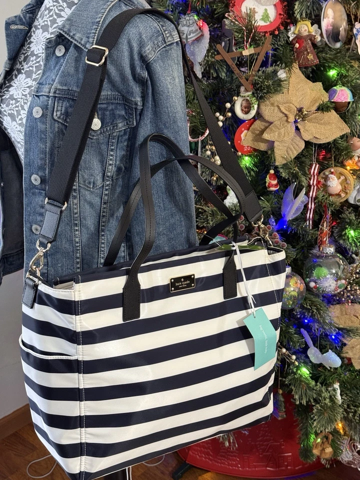 Bolso de bebé Kate Spade New York Taden rayas azul marino y blanco nuevo con etiquetas. Gran regalo Foto 1 de 4