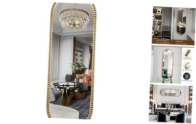 Espejo ovalado de longitud completa, marco de cuentas de metal de 16"x47" grande 47" L x 16" W dorado ovalado Foto 1 de 4