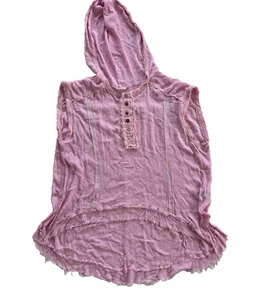 POL Oversized Pink Sleeveless Hooded Waffle Knit Shirt Women's Large - Picture 1 of 6