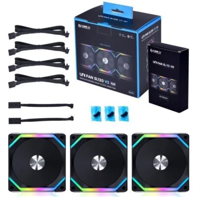 Lian Li UNI Fan SL120 V2 120mm ARGB PWM Fan 3-Pack with Controller Black - Image 1 of 4