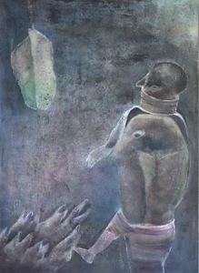 Art Singulier  Norvège  ARNE JAN ESPELAND « Chercheure » 1997  Dim. 100 x 73 - Imagen 1 de 6