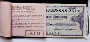 VINTAGE 1971 AMERICAN EXPRESS TRAVELERS CHEQUES POUNDS £10 x9 AND £5 x1 UNUSED - Picture 1 of 8