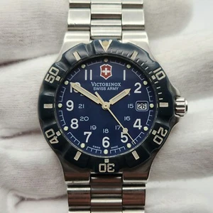 Victorinox Swiss Army Men's Silver Tone w/ Navy Blue Dial & Bezel Quartz Watch - Picture 1 of 21