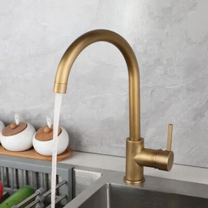 Swivel Spout Kitchen Sink Faucet Antique Brass Single Hole Mixer Deck Mount Tap - Picture 1 of 12