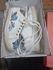 Floral Print Leather Slab Sole Trainer AFlower Size 36 White/blue Moda In Pelle 