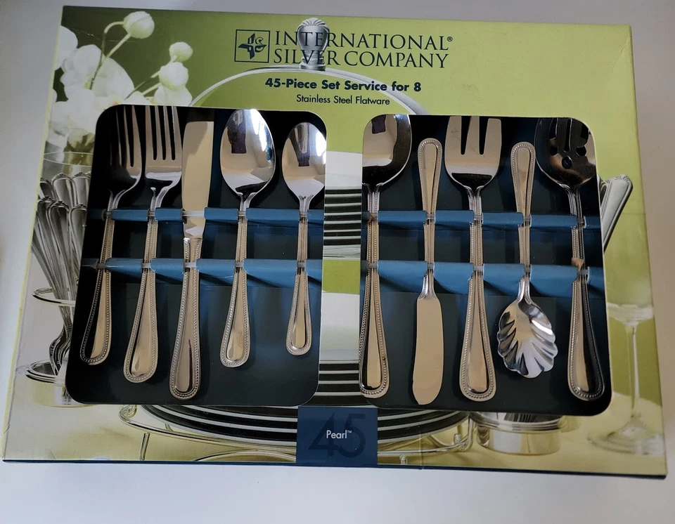 Internationl Silver Company Pearl 45 Pc Silverware Fork Knife spoon Set NIB - Image 1 of 4