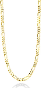 Solid 18K Gold over Sterling Silver Italian 5Mm Diamond-Cut Figaro Link Chain Ne - Picture 1 of 12