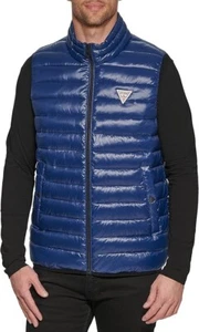 GUESS Puffer Quilted Vest Men's MEDIUM Warm Lightweight Full-Zip Blue $125 NEW - Picture 1 of 15