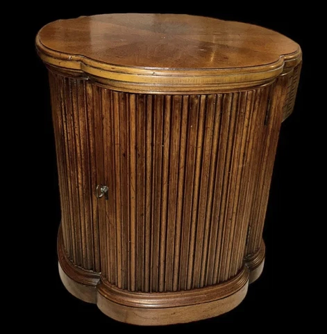 Vintage HENREDON Burl Walnut Clover Leaf Ridged Accent/Side Table W/Door 1970s Cover