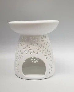 White Ceramic Tea light Aromatherapy Essential Oils Diffuser Flowers Floral - Picture 1 of 12