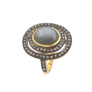 Anillo de piedra lunar de plata 925 pavé de diamantes de oro de 14K joyería d... - Imagen 1 de 3