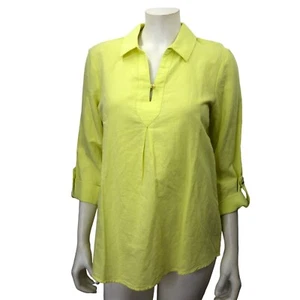 ELLEN TRACY LINEN BLEND ROLLED TAB SLEEVE TOP SIZE MD NEW WITH TAG - Picture 1 of 8