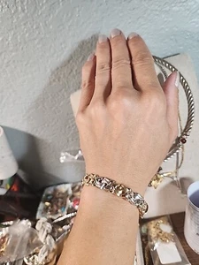 14k Yellow And White Gold Byzantine link Sand Finish Women's Bracelet/ 16.5g - Picture 1 of 12