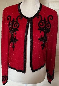 Vtg Laurence Kazar beaded bolero jacket sz PL - Picture 1 of 9