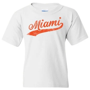 Miami Baseball Script Youth T-Shirt - White - Picture 1 of 7
