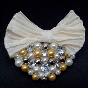 Brosche Haarklammer Bibi HERZ Perlen Strass GELB - Bild 1 von 1